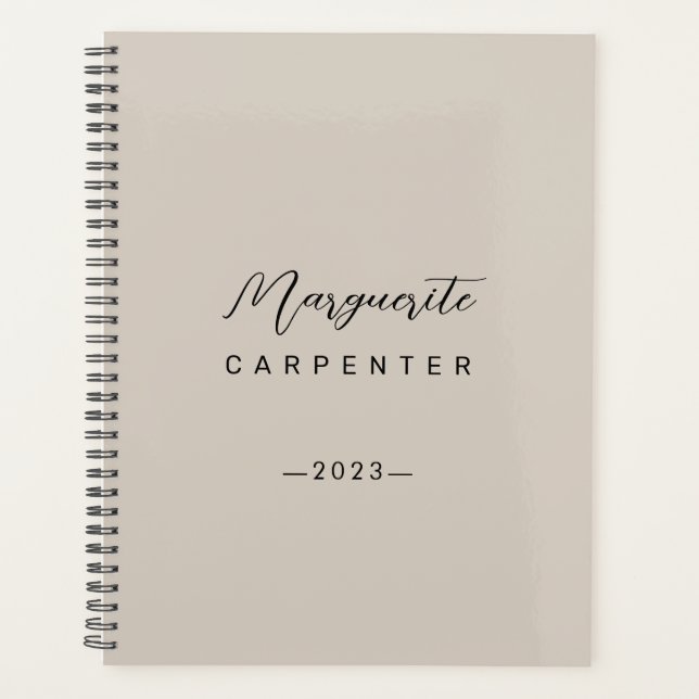 Modernes Minimalistisches Script Light Taupe 2023 Planer (Vorderseite)