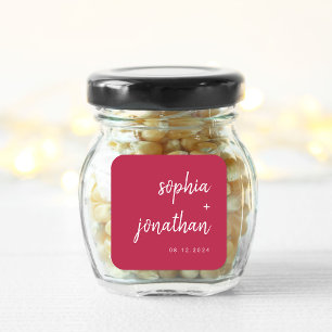 Modernes Minimalistisches Script Magenta Red   Hoc Quadratischer Aufkleber