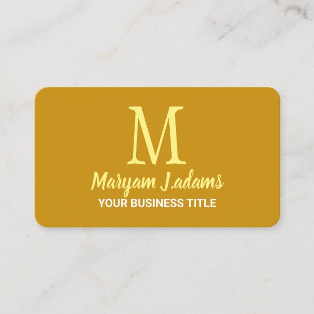 Modernes Minimalistisches Script Monogram Mustard  Visitenkarte (Vorderseite)
