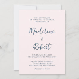 Modernes Minimalistisches Script Pink Blue Wedding Einladung