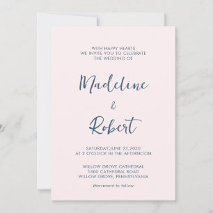 Modernes Minimalistisches Script Pink Blue Wedding Einladung