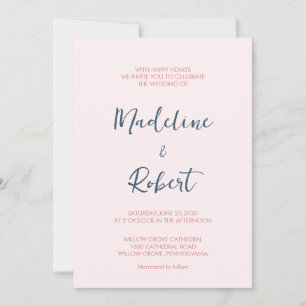 Modernes Minimalistisches Script Pink Blue Wedding Einladung