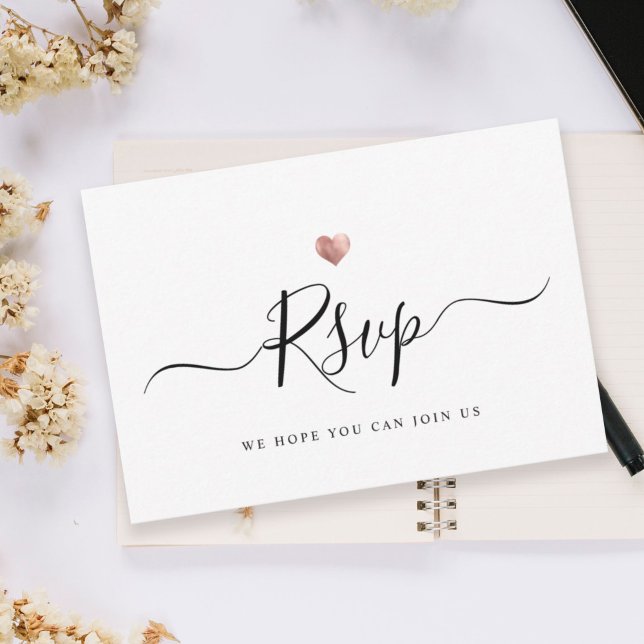 Modernes Minimalistisches Script Rose Gold Wedding RSVP Karte (Von Creator hochgeladen)