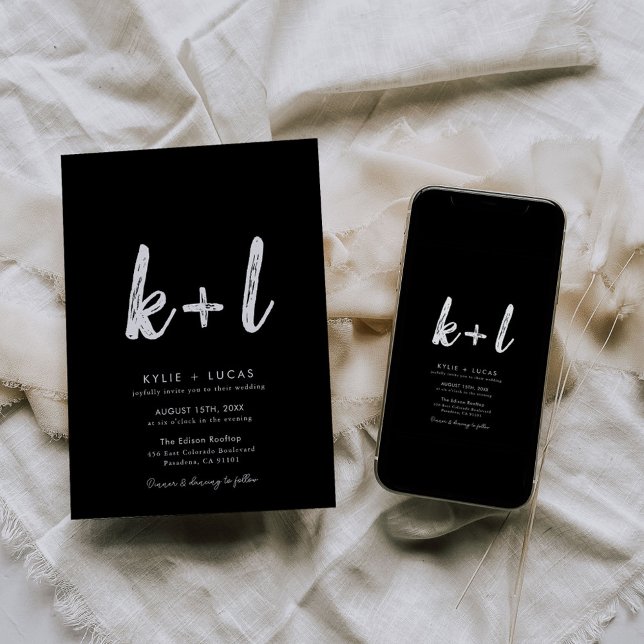 Modernes Minimalistisches Script Schwarz und Weiß  Einladung (Von Creator hochgeladen)