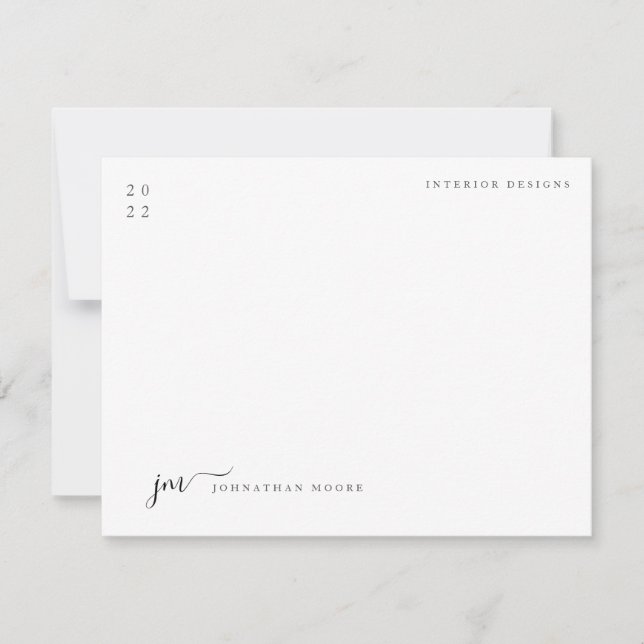 Modernes Minimalistisches Script Schwarz/Weiß-Mono Mitteilungskarte (Vorderseite)