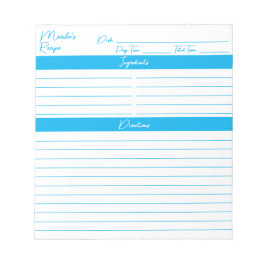 Modernes Minimalistisches Script Sky Blue Rezepte Notizblock