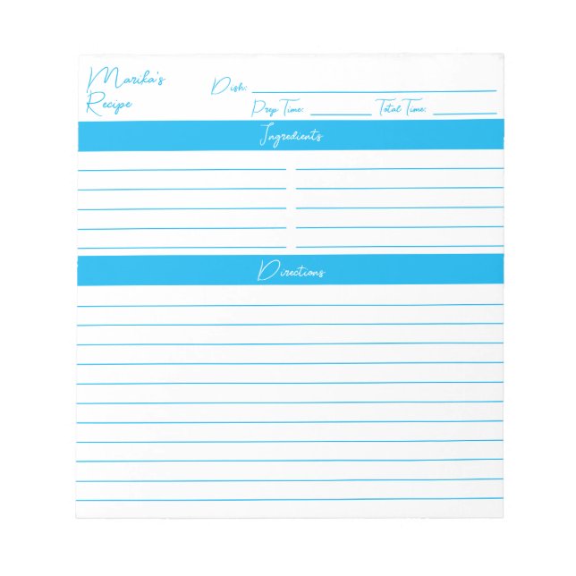 Modernes Minimalistisches Script Sky Blue Rezepte Notizblock (Vorderseite)