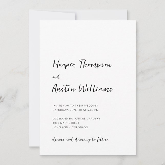 Modernes Minimalistisches Script White Wedding Einladung (Vorderseite)