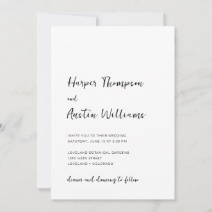 Modernes Minimalistisches Script White Wedding Einladung