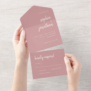 Modernes Minimalistisches Skript   Dusty Rose Wedd All In One Einladung
