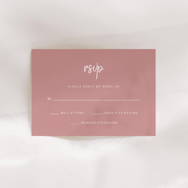 Modernes Minimalistisches Skript | Dusty Rose Wedd RSVP Karte (A modern dusty pink wedding rsvp card)