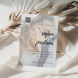 Modernes Minimalistisches Skript | Foto- und QR-Co Save The Date