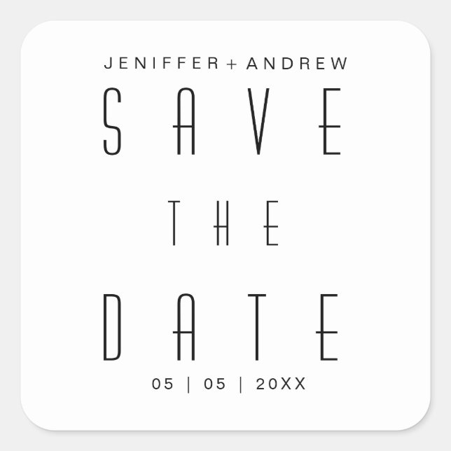 Modernes Minimalistisches Skript Save the Date Quadratischer Aufkleber (Vorderseite)