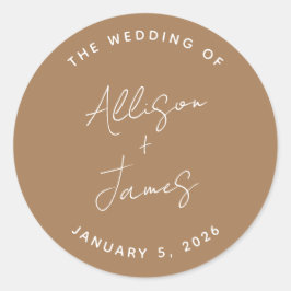 Modernes Minimalistisches Skript Terracotta Weddin Runder Aufkleber