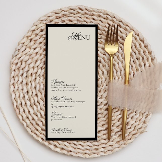 Modernes Minimalistisches Skriptmonogramm-Hochzeit Menükarte (Von Creator hochgeladen)