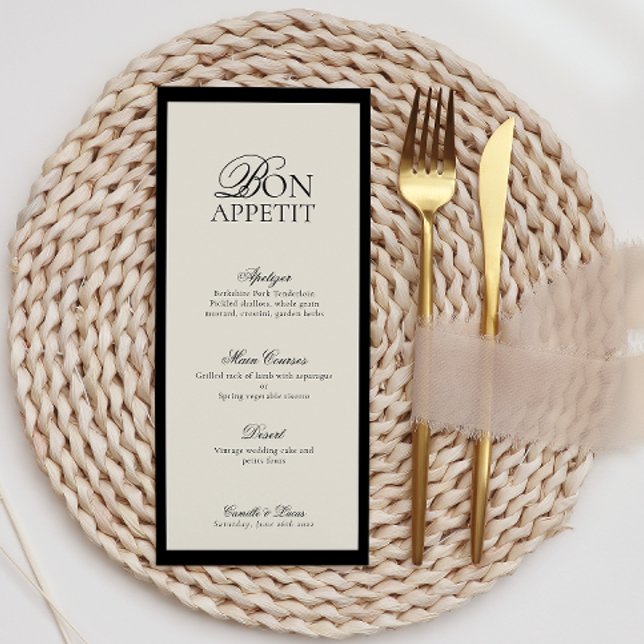 Modernes Minimalistisches Skriptmonogramm-Hochzeit Menükarte (Von Creator hochgeladen)