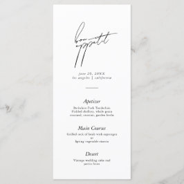 Modernes Minimalistisches SkriptWedding Menu Menükarte