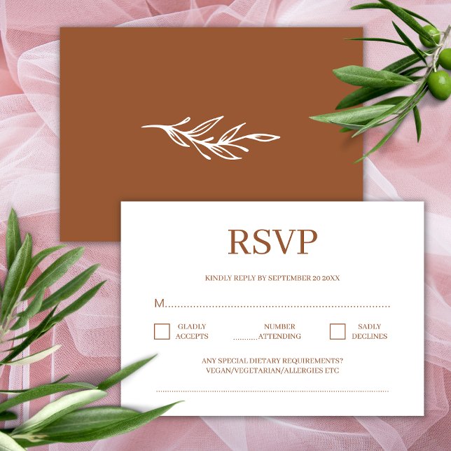 Modernes Minimalistisches Terracotta Wedding RSVP Begleitkarte (Von Creator hochgeladen)