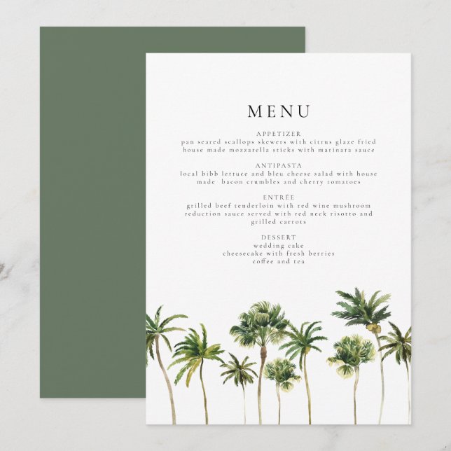Modernes Minimalistisches Tropical Palm Tree Dinne Einladung (Vorne/Hinten)