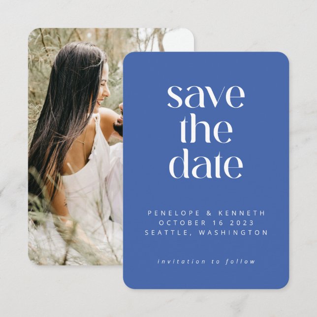 Modernes Minimalistisches Ultramarine Blue Einfach Save The Date (Vorne/Hinten)