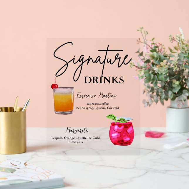 Modernes Minimalistisches Unterschrift Drink Hochz Acrylschild (Hochzeit)