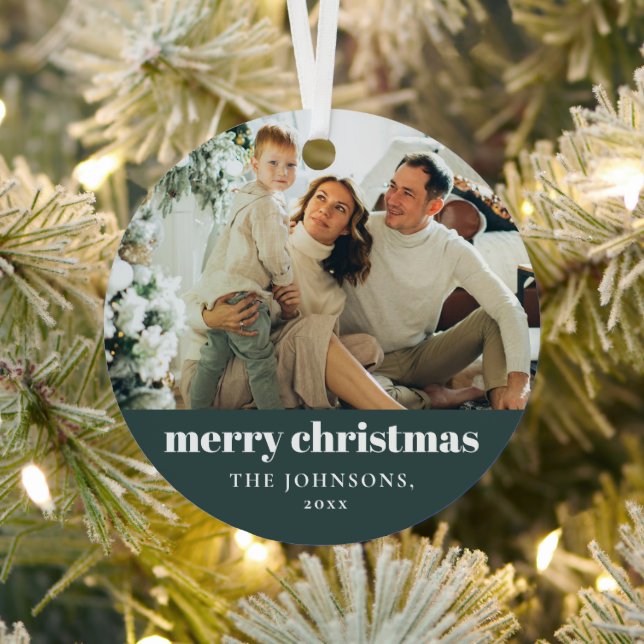 Modernes Minimalistisches Weihnachts-Foto Ornament Aus Metall (InSitu)