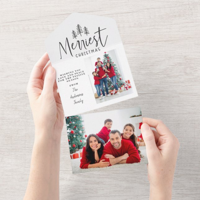 Modernes, minimalistisches Weihnachtsbaum rustikal All In One Einladung (Abreißen)