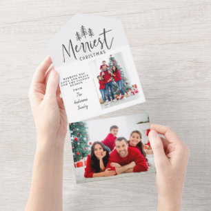 Modernes, minimalistisches Weihnachtsbaum rustikal All In One Einladung