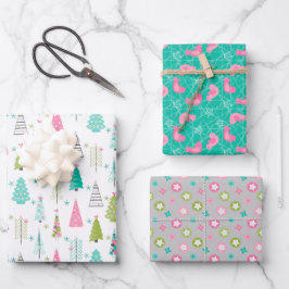 Modernes Minimalistisches Weihnachtsbaum Set Rosa  Geschenkpapier Set