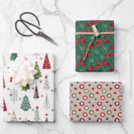 Modernes Minimalistisches Weihnachtsbaum Set Rot G Geschenkpapier Set