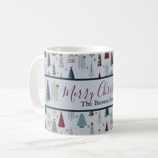 Modernes Minimalistisches Weihnachtsbaummuster Bla Kaffeetasse (Vorderseite Links)