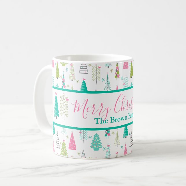 Modernes Minimalistisches Weihnachtsbaummuster Ros Kaffeetasse (Vorderseite Links)