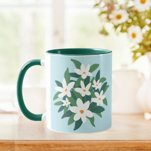 Modernes Minimalistisches Weißes Jasmine-Floral au Tasse