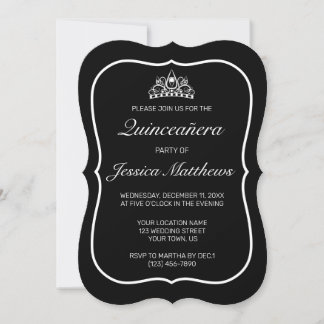 Modernes Minimalistisches Weißes Schwarzes Quinceñ Einladung