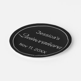 Modernes Minimalistisches Weißes Schwarzes Quinceñ Pappteller