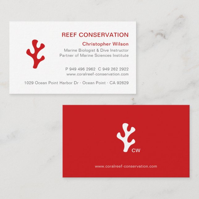 Modernes Minimalistisches Weißkorallenriff Tauchen Visitenkarte (Vorne/Hinten)