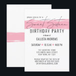 Modernes Minimalistisches Weißrosa Pinselstrich Sw Einladung<br><div class="desc">Diese moderne und minimalistische 16 . Geburtstag Geburtstagsfeier ist perfekt für Ihre junge Teenagerin. Es ist mit einem handlackierten Bublegum rosa Pinselstrich auf einem einfachen weißen Hintergrund mit schwarzer Typografie versehen. Es ist elegant, mädchenhaft und hübsch für die besondere Veranstaltung Ihrer Tochter! ***WICHTIGE HINWEIS FÜR DESIGN: Für individuelle Designanfragen, wie...</div>