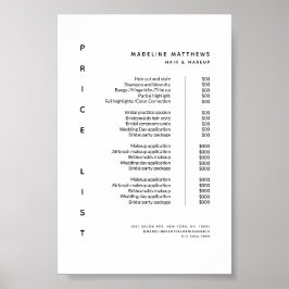 Modernes Minimalistisches Weißsalon-Preismenü Poster