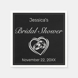 Modernes Minimalistisches Weißschwarzes Brautparty Serviette