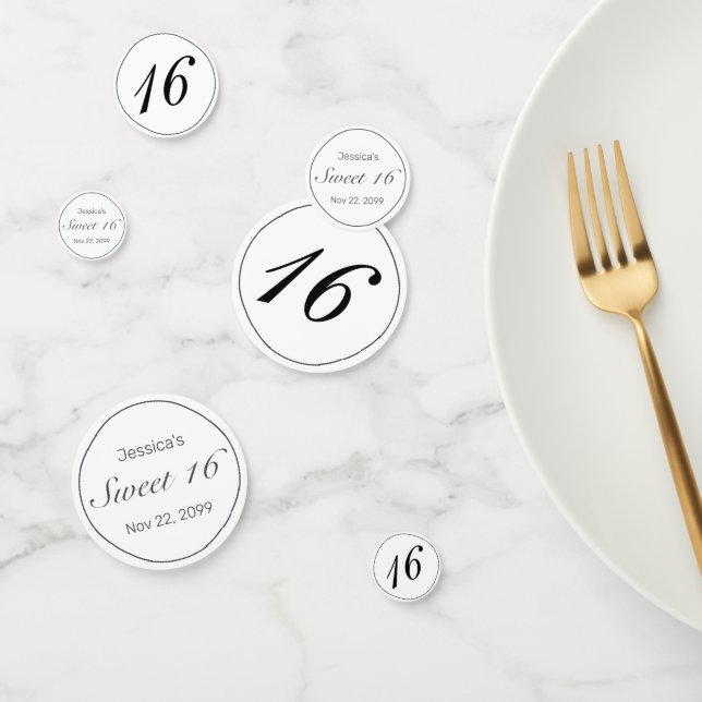 Modernes Minimalistisches Weißschwarzes Süß 16 Konfetti (Gruppe)