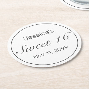 Modernes Minimalistisches Weißschwarzes Süß 16 Runder Pappuntersetzer