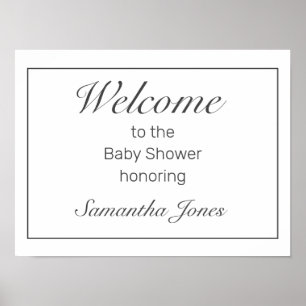 Modernes Minimalistisches White Baby Dusche Begrüß Poster