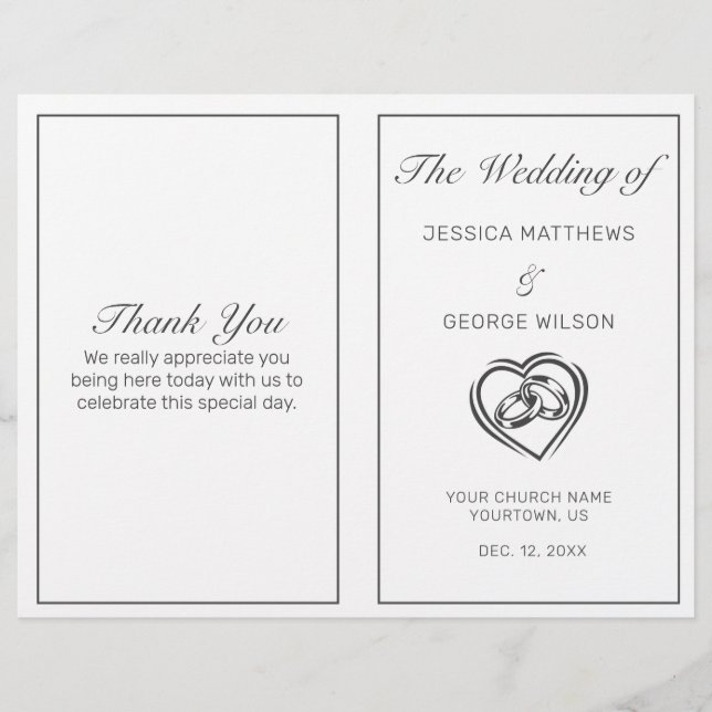 Modernes Minimalistisches White Black Wedding Prog (Vorderseite)