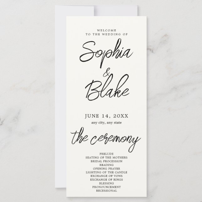 Modernes Minimalistisches White Cream Wedding Prog (Vorderseite)