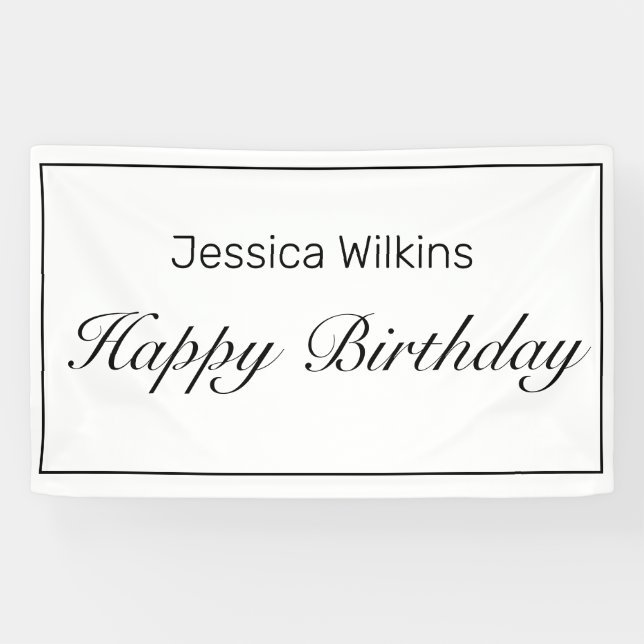 Modernes Minimalistisches White Happy Birthday Ban Banner (Horizontal)