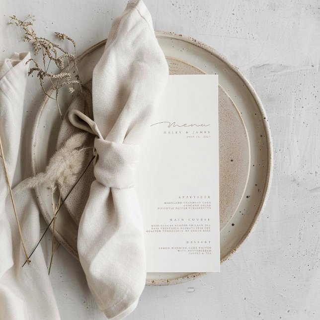 Modernes Minimalistisches White Wedding Menu Menükarte (Modern Elegant Minimalist White Wedding Menu)
