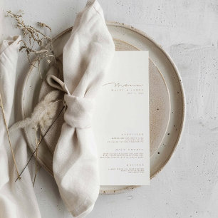 Modernes Minimalistisches White Wedding Menu Menükarte