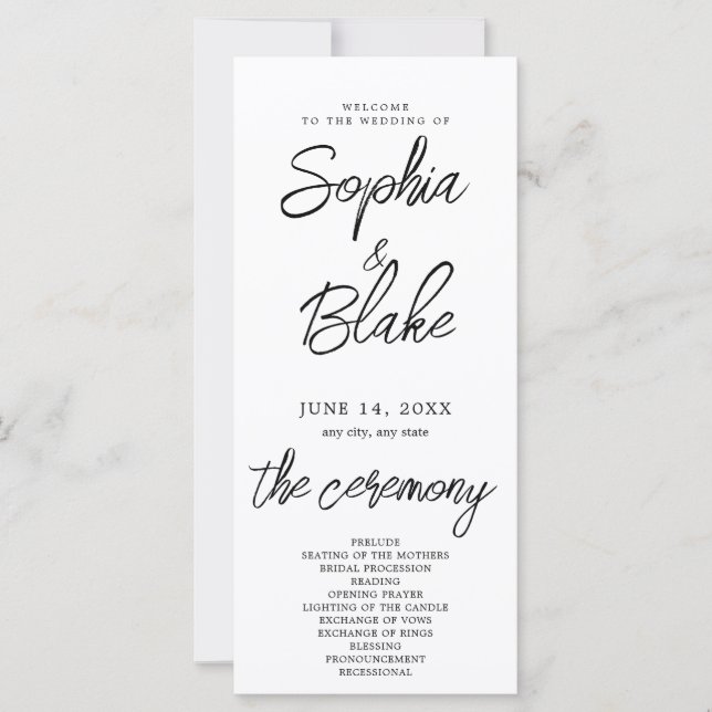 Modernes Minimalistisches White Wedding Programm (Vorderseite)