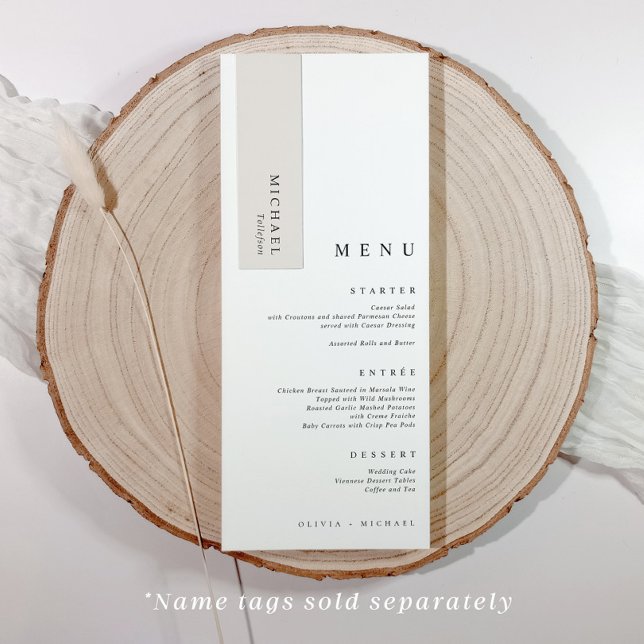 Modernes Minimalistisches Zimmer für Namensschilde Menükarte (Elegant minimalist wedding menus with room at the top for name tag / name card (sold separately))