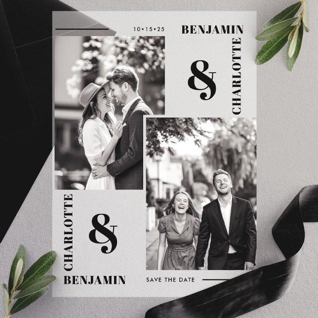 Modernes Minimalistisches Zwei-Foto Save the Date (Von Creator hochgeladen)